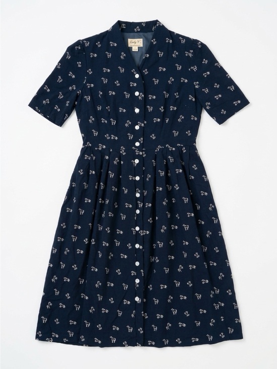 Lindy Bop Dresses & Skirts - Lindy Bop Navy Midi Button-Front Dress with White Print
